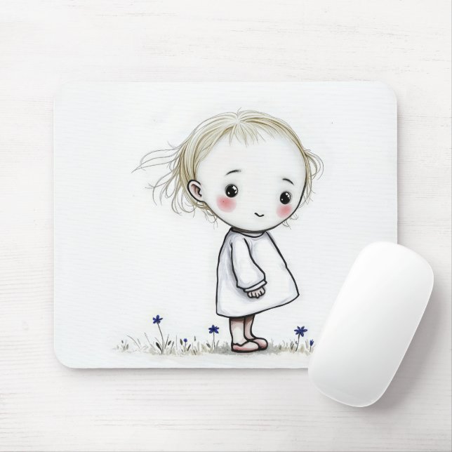 Little Girl Sketch With Wildflowers Mouse Pad (With Mouse)