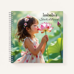 Little Girl Smelling a Pink Rose Personalised Notebook