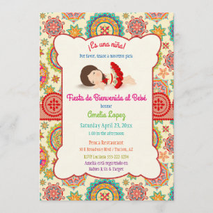 Little Girl Spanish Dress Colourful Baby Shower Invitation