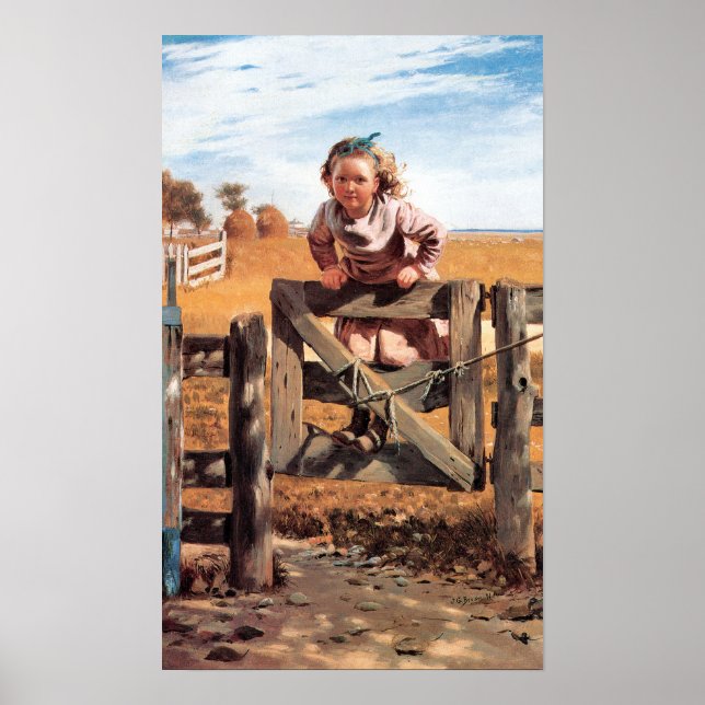 Little Girl Swinging on a Gate John George Brown Poster (Front)