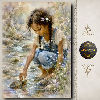 Little Girl Touching Turtle Tissue Paper