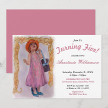 LITTLE GIRL TURNING 5 ALL DRESSED PARTY INVITATION