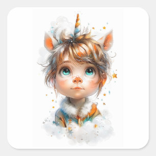 Little Girl Unicorn Square Sticker