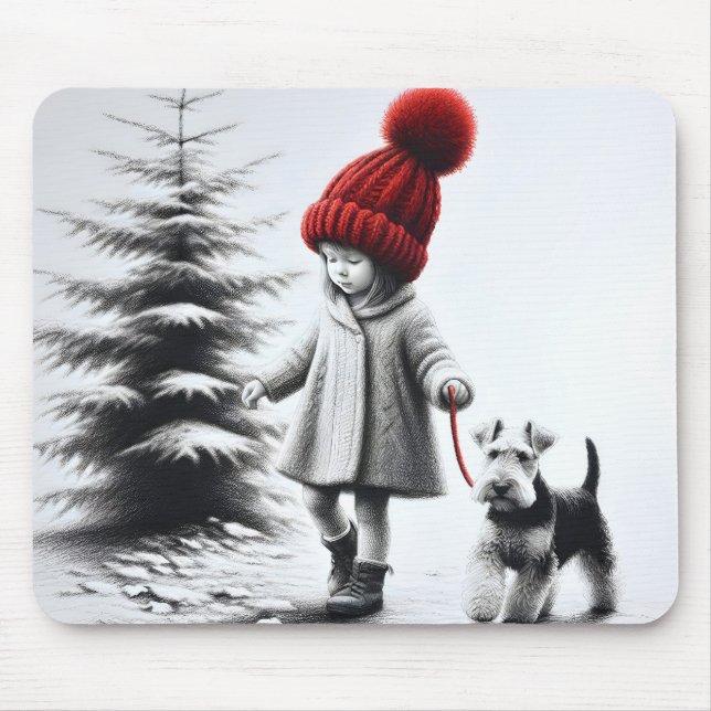Little Girl Walking a Welsh Terrier Mouse Pad (Front)