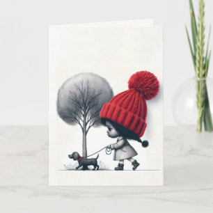 Little Girl Walking Her Dog Card