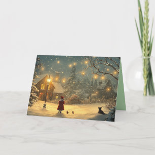 Little Girl Walking in the Snow Custom Holiday Card