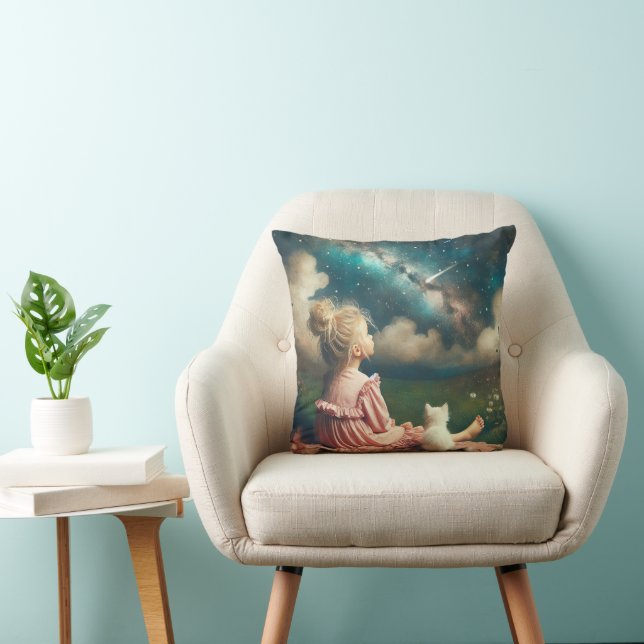 Little Girl Watching a Shooting Star Cushion (Chair)