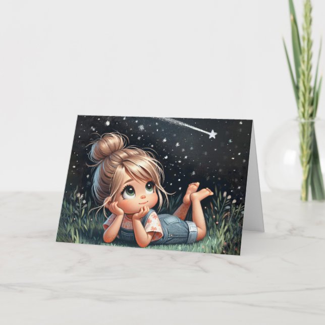 Little Girl Watching Shooting Star Card (Front)