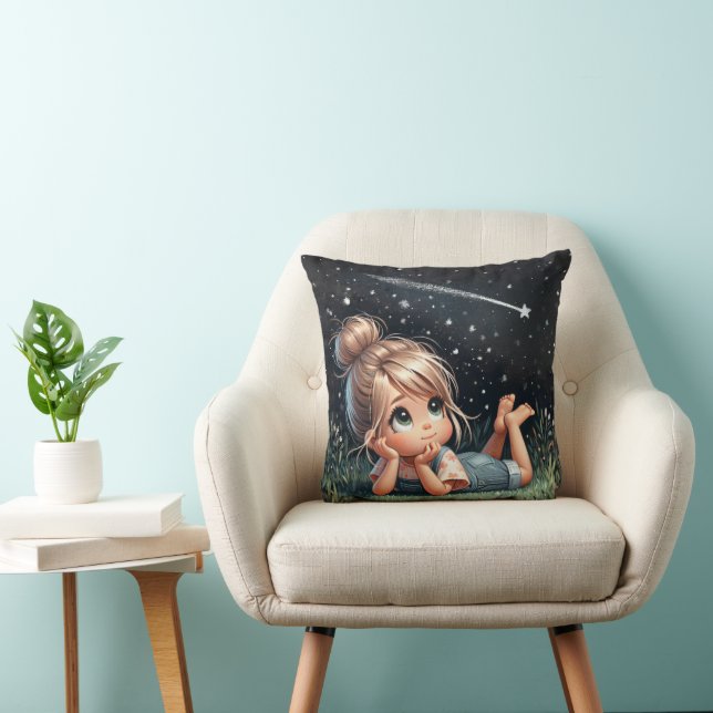 Little Girl Watching Shooting Star Cushion (Chair)