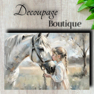 Little Girl White Horse Decoupage Tissue Paper