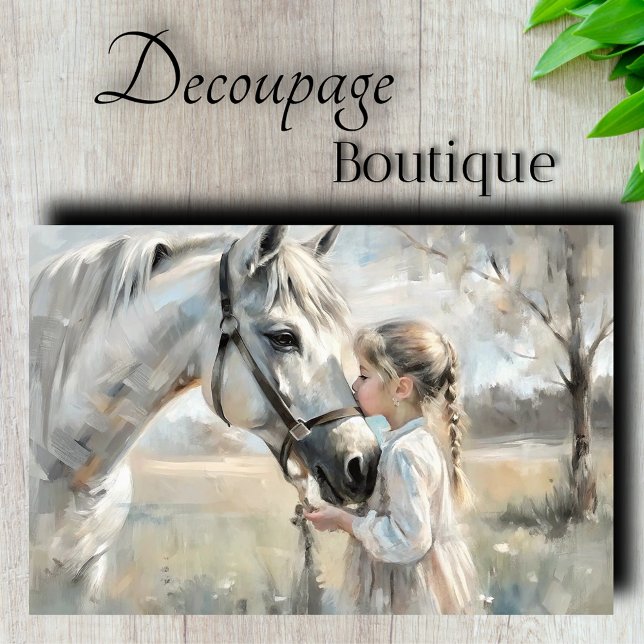 Little Girl White Horse Decoupage Tissue Paper (Little Girl White Horse Decoupage Tissue Paper)