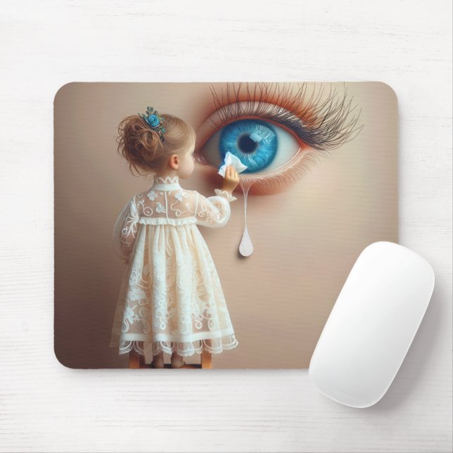 Little Girl Wiping a Tear Away Mouse Pad (With Mouse)