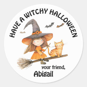 Little Girl Witch Witchy Halloween Classic Round Sticker
