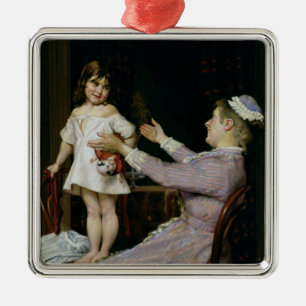 Little Girl with a Doll and Her Nurse, 1896 Metal Ornament