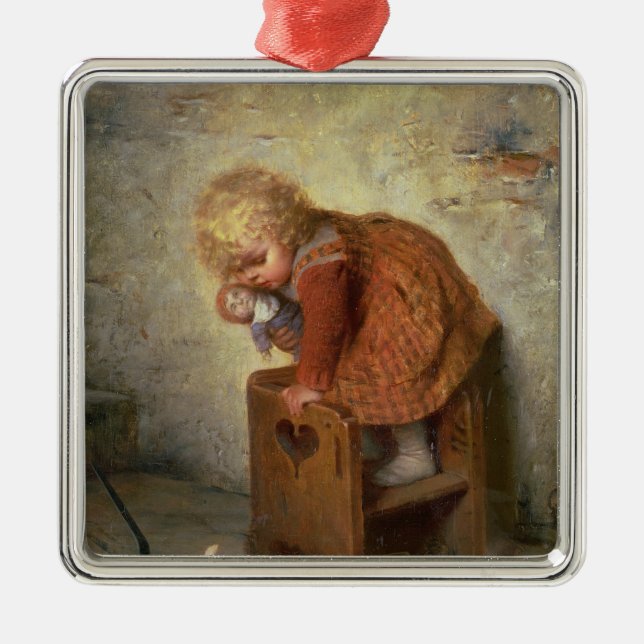 Little Girl with a Rabbit Metal Ornament (Front)