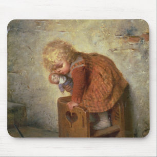 Little Girl with a Rabbit Mouse Pad