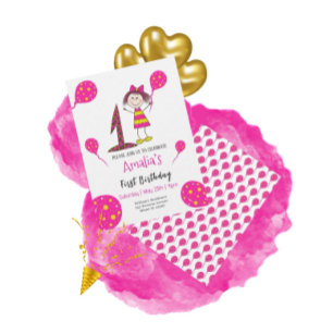 Little girl with balloons invitation