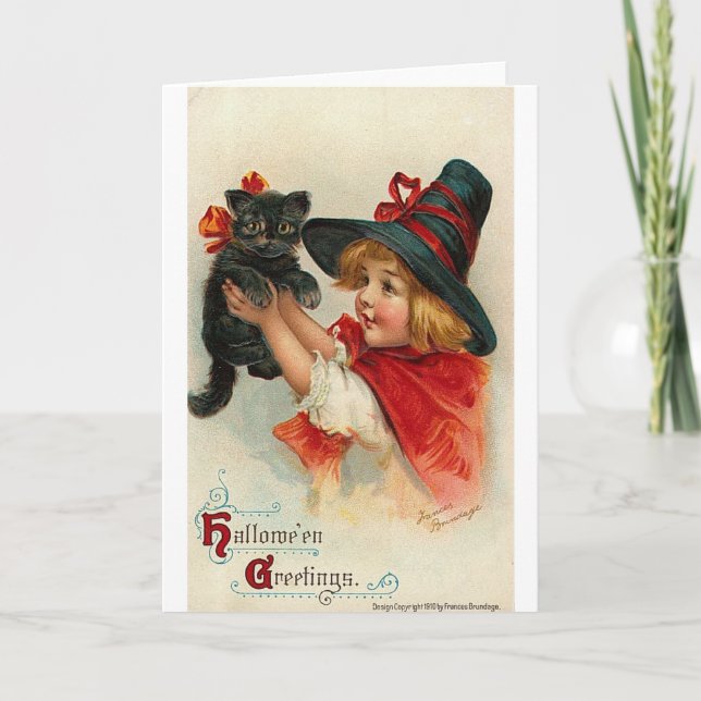 Little Girl with Black Kitten Card (Front)