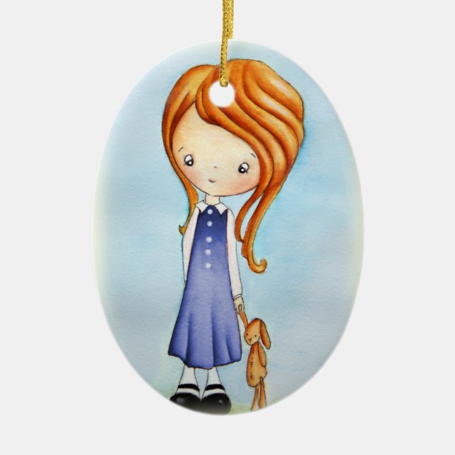 Little Girl with Bunny Plush Friend Ornament (Front)
