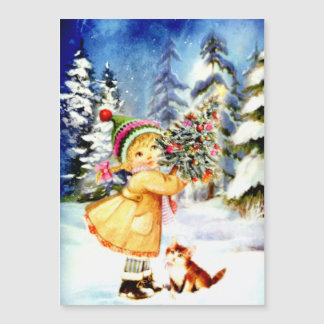 Little Girl With Christmas Tree Holiday Card