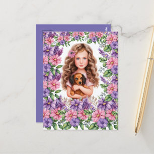 Little Girl with Dachshund Puppy Postcard