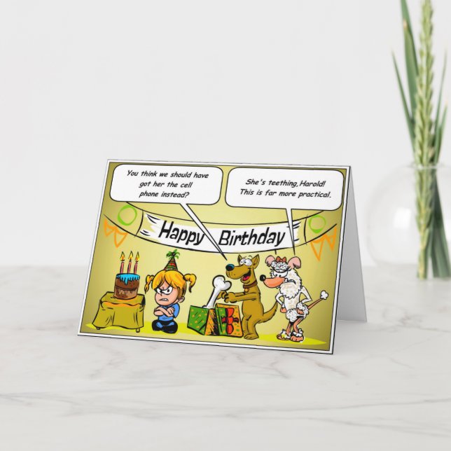 Little Girl With Dog Parents Funny Birthday Card (Front)