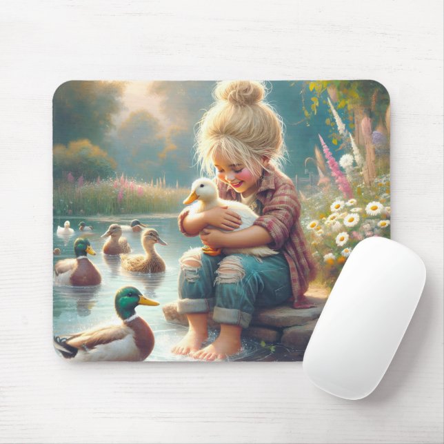 Little Girl With Ducks  Mouse Pad (With Mouse)
