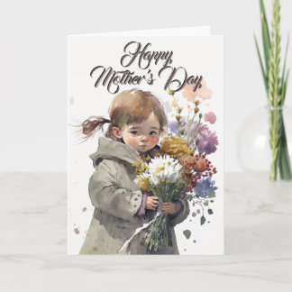 Little Girl With Flower Bouquet, Mothers Day Card