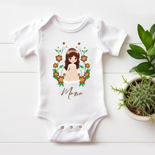 Little girl with flowers baby bodysuit