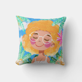 Little Girl with Flowers Cushion