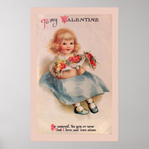Little Girl with Flowers Poster