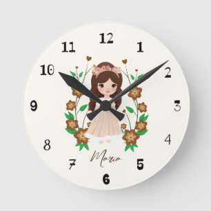 Little girl with flowers round clock