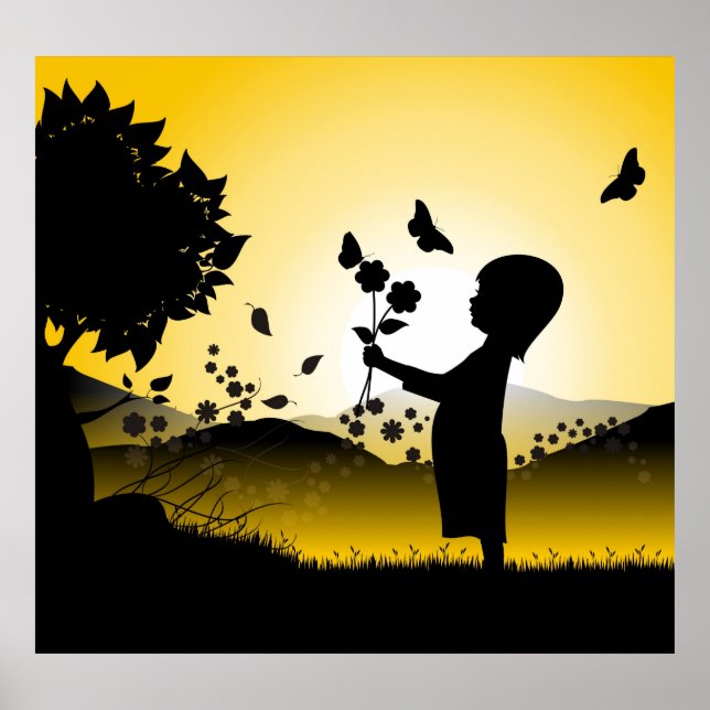 Little girl with flowers silhouette poster (Front)