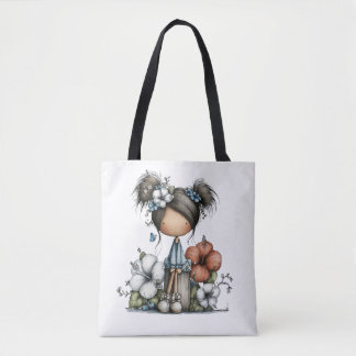 Little Girl With Flowers Tote Bag