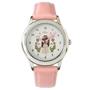 Little girl with flowers watch