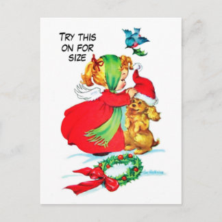 Little girl with her dog, vintage Christmas Postcard