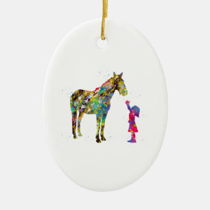 Little girl with horse ceramic ornament