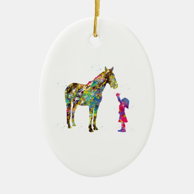 Little girl with horse ceramic ornament (Front)