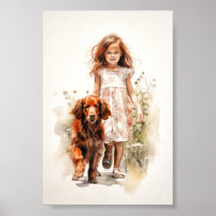 Little girl with Irish Setter Poster