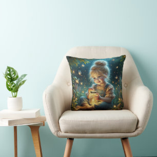 Little Girl With Jar of Fireflies Cushion