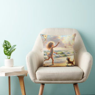 Little Girl With Kite On A Beach Cushion