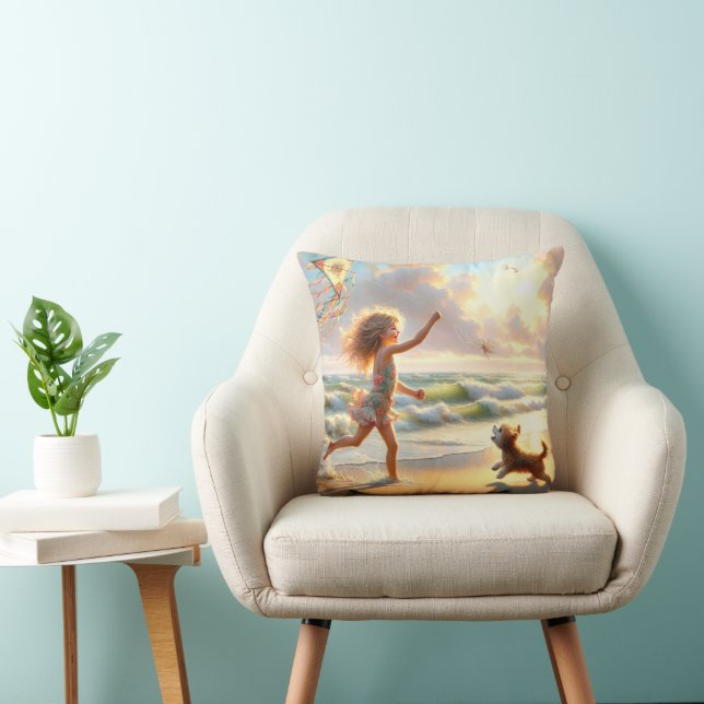 Little Girl With Kite On A Beach Cushion (Chair)