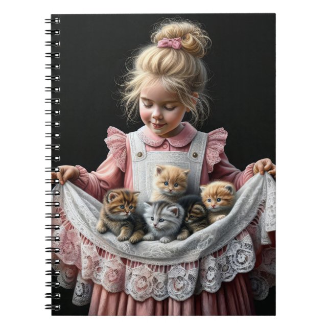 Little Girl With Kittens In Her Apron Notebook (Front)