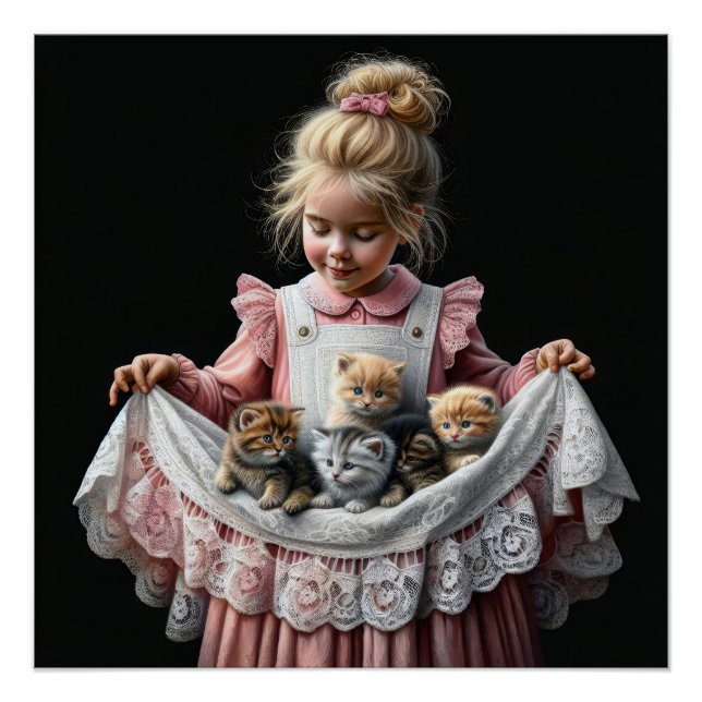 Little Girl With Kittens In Her Apron Poster (Front)