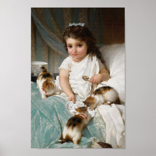 Little Girl with Kittens Vintage Poster