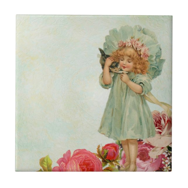 Little girl with kitty tile (Front)