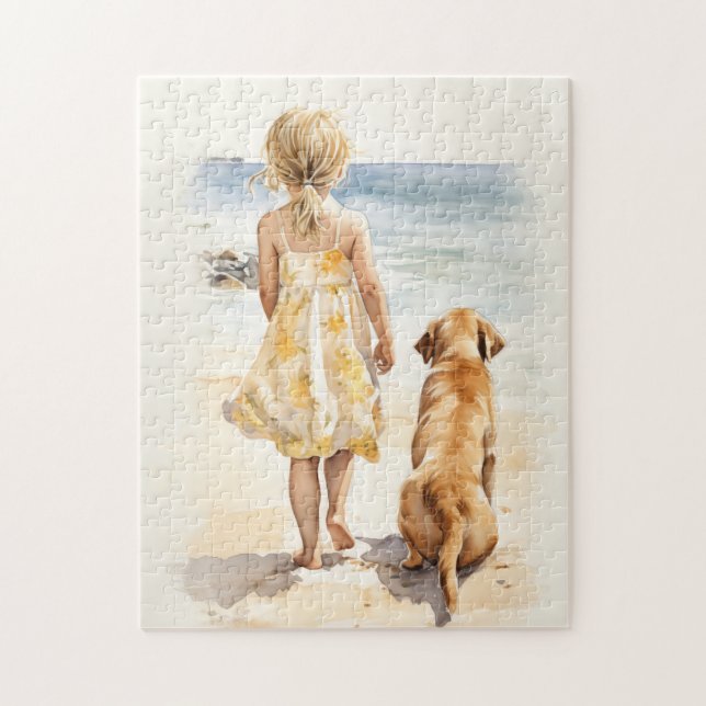 Little girl with labrador jigsaw puzzle (Vertical)