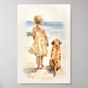 Little girl with labrador poster