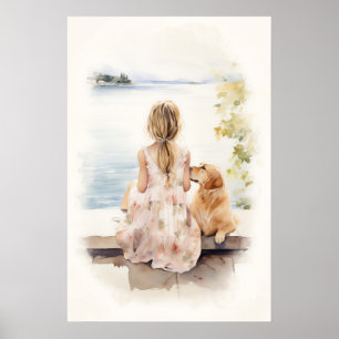 Little girl with labrador poster
