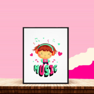 Little girl with music photo print